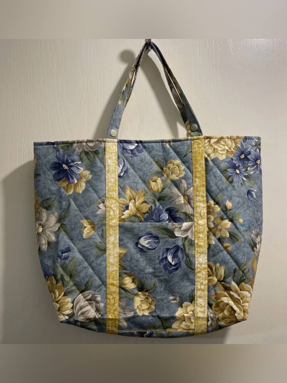 Grannycore Handmade in Montana Quilted Floral Tote Bag in Blue and Yellow